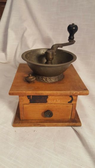Antique C.  P.  Co.  Wood And Metal Hand Crank Coffee Grinder Early 1900’s