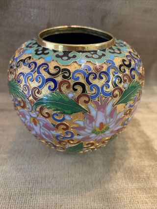 Vintage Miniature Chinese Cloisonne Vase 4” Tall Lotus Multicolor