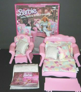 Vintage Doll Barbie Sweet Roses Pink Sofa Bed Chair Lounger 1987 Nib 4771