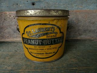 Antique Advertising Tin St Laurents Bay City Mi 16 Oz Peanut Butter Pail