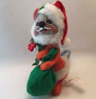 Vintage 1965 ‘67 Annalee Doll Christmas Mouse 6 " With Green Sack Red Santa Hat