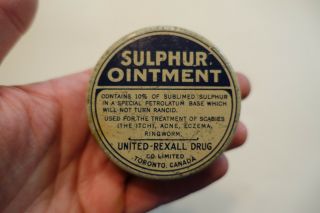 Antique Pharmacy / Apothecary Nos Sulphur Ointment Tin By United Rexall Drug Co