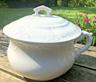 Antique Johnson Bros White Royal Ironstone Chamber Pot W Cover Made In England