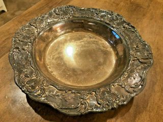 Large 15.  5 " Vintage Wallace Baroque Silver Plate Rimmed Fruit Serving Bowl Round