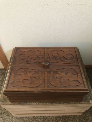 Vintage Hand Crafted Wooden Box With Lift Lid 13 " X 10 "