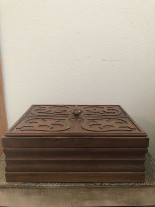 Vintage Hand Crafted Wooden Box With Lift Lid 13 