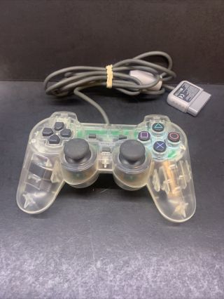 Sony Ps1 Ps2 Playstation Rare Wired Transparent Clear Controller Scph - 1200 Oem