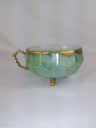 Vintage Royal Sealy China Footed Tea Cup Teal & Gold Japan