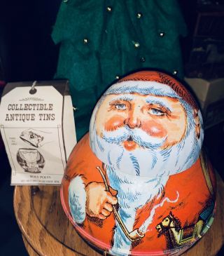 Retro Vintage 1980 Santa - Antique Bristol Tin - Collectors Roly Poly Chein -