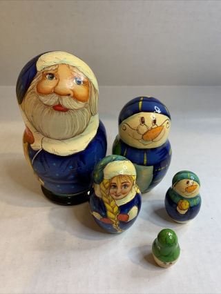 5 - Pc Authentic Russian Nesting Dolls Santa Claus Elf Gnome Cmas Gifts Vintage