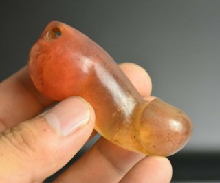 2.  6 " Old China Hongshan Culture Red Crystal Carved Phallus Penis Pendant Amulet