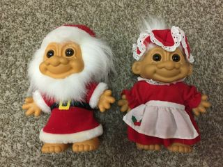Large Vintage Russ Trolls Mr & Mrs Santa Claus Christmas Trolls Pair 8.  5 " Rare