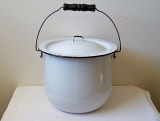 Vtg Old Black & White Potbelly Bail Handle Enamelware Chamber Pot Diaper Pail