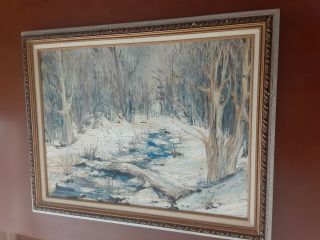 Vintage Signed Framed Winter Scene Oil Painting By " Sophia " Dated 1964