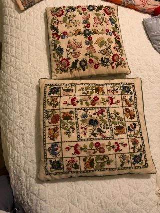 Vintage Embroidered Floral Throw Pillows Set Of 2