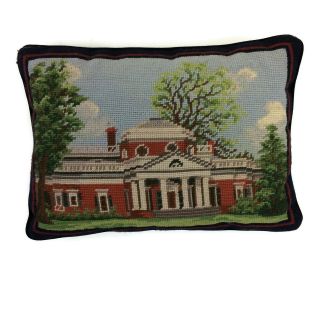 Monticello Charlottesville Virginia Needlepoint Pillow 13 " X 9 1/2 " Vintage