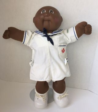 1985 Cabbage Patch Kids 16” Black African American Boy Doll In Cpk Sailor Outfit