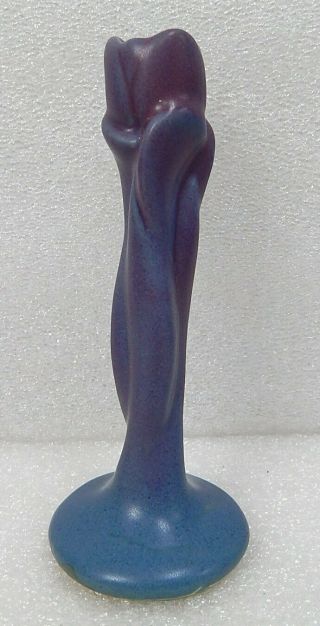 Antique Van Briggle Pottery Tulip Candle Holder Bud Vase Blue Purple 8 Inch