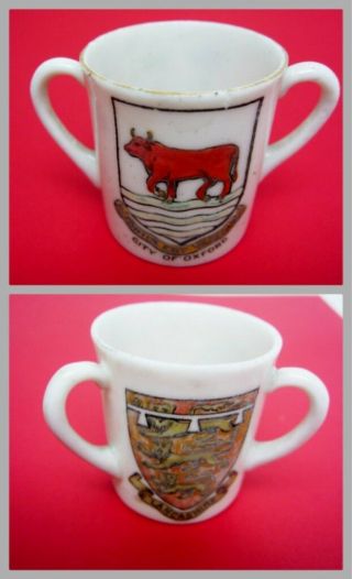 Antique Wh Goss England Crestware Oxford Univ Lancashire Loving Miniature Cup