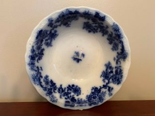 Antique Flow Blue Ironstone Round Vegetable Bowl In Lancaster Pattern