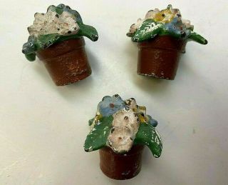 3 Old Antique Hubley Cast Iron Place Card Holders Flower Pot Miniature Dollhouse