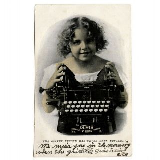 1907 Oliver No.  3 Typewriter Postcard Vtg Advertisement Antique Young Girl