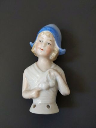 Vintage Fine Porcelain Half Doll Pin Cushion German Signed 5724