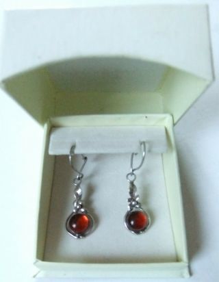 Rare,  Vintage Hand Made Ornate.  925 Sterling Silver Earrings With Baltic Amber