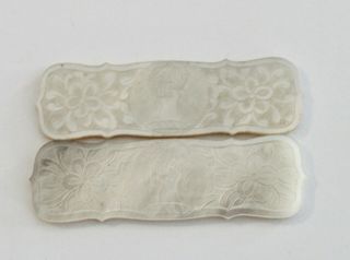 2 Old Carved Design Mother Of Pearl Chinese Gaming Chips 1800 
