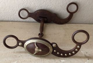 Antique Brown Western Bit With Longhorn 5 1/4” Copper Inlay Snaffle,  Loose Shank