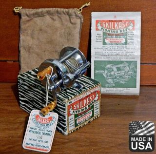 Vintage 1962 Pflueger Skilkast 1953 Fishing Reel W/box Bag & Papers