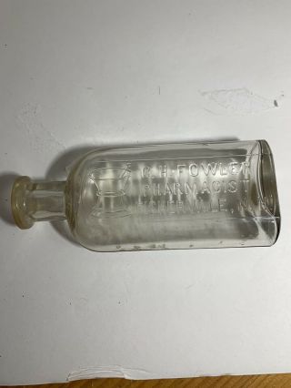Antique Apothecary Bottle C.  H Fowler Pharmacist Fisherville Nh