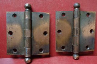 2 Vintage Copper Flashed Japanned 3 1/2” X 3 1/2” Door Hinges
