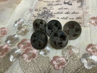 5 Antique / Vintage Victorian Look Buttons Brass Velvet Perfume Buttons
