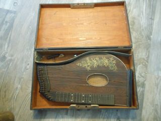 Antique German Concert Zither Harp With Case - Broken