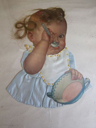 Vintage Antique Folk Art Baby Picture Real Hair Satin Dress Bib Collage Art