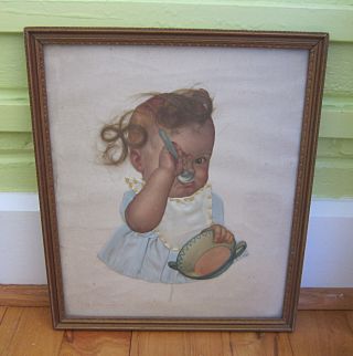 Vintage Antique Folk Art Baby Picture Real Hair Satin Dress Bib Collage Art 2