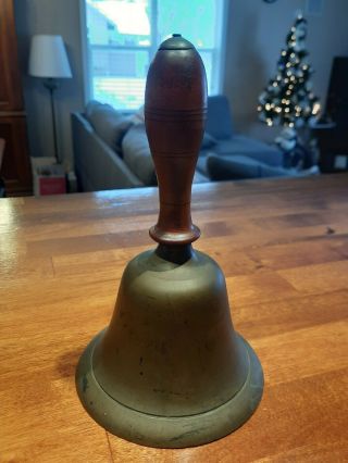 Ring Ring Antique School Dinner Bell Brass With Wood Handle Vintage