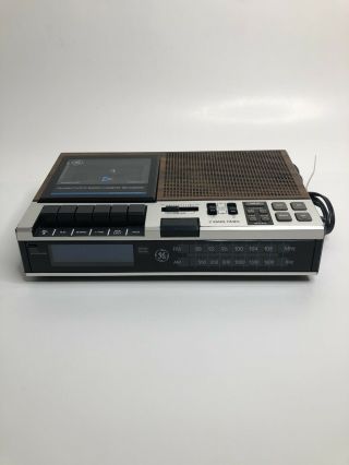 Ge Vintage Fm/am Clock Radio Cassette Recorder Alarm Classic Brown Model 7 - 4956b