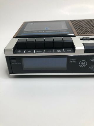 GE Vintage FM/AM Clock Radio Cassette Recorder Alarm Classic Brown Model 7 - 4956B 2