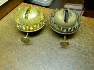 2 Large Antique Brass Oil Lamp Burners - Both Are Eagle Brand