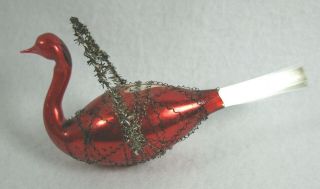 German Antique Glass Wire Wrapped Red Swan Bird Vintage Christmas Ornament
