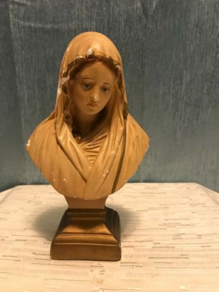 Antique C.  1920 M.  T.  A.  823 Chalkware Statue Blessed Virgin Bust
