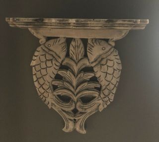 French Country Carved Wood Fish Wall Sconce Shelf