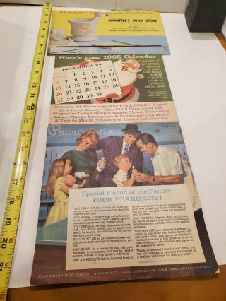 Vintage Antique Advertising Calendar 1965 Drug Store Joseph Aspirin Sinnwell 