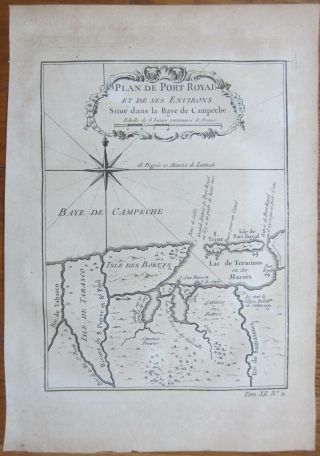Bellin: Map Of Port Royal Tabasco Mexico - 1750