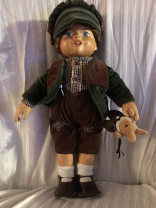 Zasan Vintage 16  Wooden Boy Doll.  Dressed In Authentic Clothes With Toy Qvc
