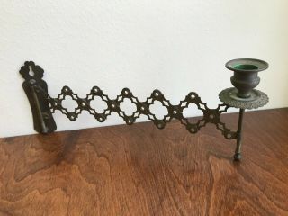 Antique Wall Mounted Brass Telescoping Expanding Candle Holder