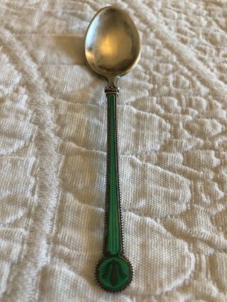 Vintage David Andersen Norway Sterling Silver Green Enamel Demitasse Spoon