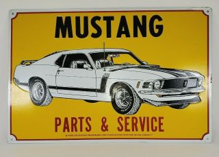 Antique Metal Ford Mustang Parts And Service Sign 12x18 Vintage Guc
